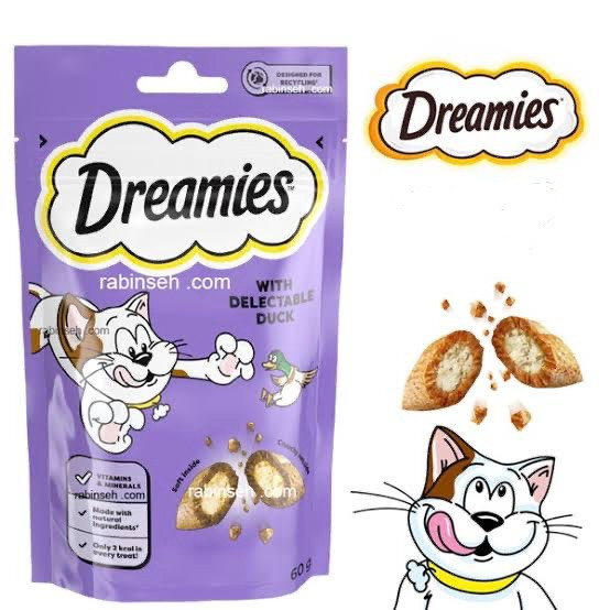 تشویقی گربه دریمیز با طعم اردک Dreamies Cat Snack with Duck وزن 60 گرم