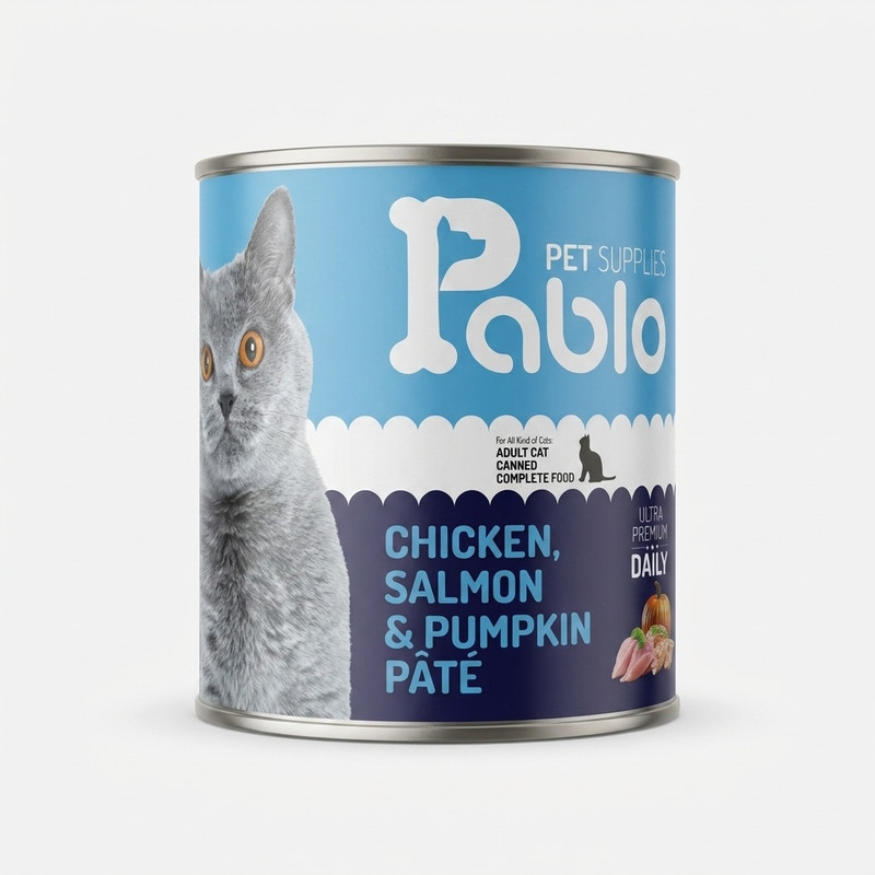 کنسرو پته گربه پابلو با طعم مرغ، سالمون و کدو حلوایی  ۸۰۰گرم